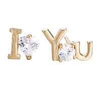 Lirzxin 9K Gold Earrings for Women, I LOVE YOU Heart Round Moissanite Helix Cartilage Stud Earrings for Women Gold