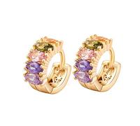 Lirzxin 9K Gold Earrings for Women, with Marquise Shape Amethyst Pink Crystal Peridot Citrine Huggie Hoop Earrings for Women Gold