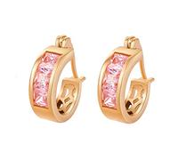 Lirzxin 9K Gold Hoop Earrings for Women, Hollow Circle with Square Pink Crystal Huggie Hoop Earrings for Women Gold