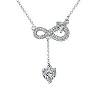 Lirzxin 9K Gold Pendant Necklace for Women, Charm Choker Dainty Necklaces Infinity Heart Round Lab Diamond Chain Necklace for Women White Gold