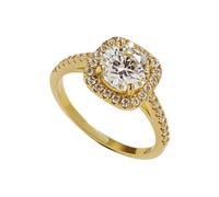 Lirzxin 9K Gold Promise Ring for Her, Dainty Rings for Women Elegant Halo 4 Prong Round Moissanite Wedding Bands Gold Size M 1/2