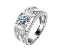 Lirzxin 9K Gold Ring for Men, Promise Rings for Men Adjustable Wide Geometric 4 Prong 1ct Round Lab Diamond and Moissanite Wedding Bands White Gold Size V 1/2