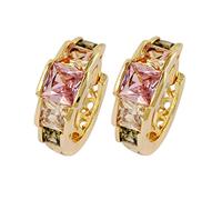 Lirzxin 9K Real Gold Hoop Earrings for Women, Hollow Design with Square Pink Crystal Citrine Peridot Huggie Hoop Earrings for Women Gold