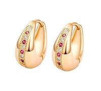 Lirzxin 9K Real Gold Hoop Earrings for Women, Oval Shape with Round Ruby and Diamond Huggie Hoop Earrings for Women Gold