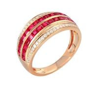 Lirzxin 9K Rose Gold Engagement Rings for Women, Promise Ring for Women Wide Shiny Row 1.46ct Square Red Lab Created Ruby and Moissanite Rings Size O 1/2 Rose Gold