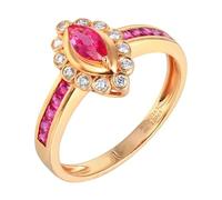 Lirzxin 9K Rose Gold Promise Rings for Women, Wedding Anniversary Ring Shiny Leaf Design with 0.62ct Red Lab Created Ruby and Moissanite Rings Size I 1/2 Rose Gold