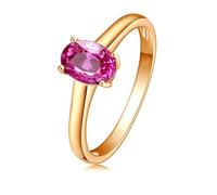 Lirzxin 9K Rose Gold Wedding Ring for Women, Promise Rings for Her Simple Solitaire 4 Prong Oval 1ct Pink Lab Created Sapphire Rings Size L 1/2 Rose Gold
