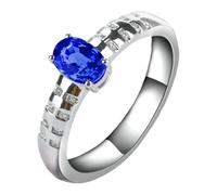 Lirzxin 9K White Gold Engagement Ring for Women, Promise Rings for Her 4 Prong Oval 0.67ct Blue Lab Created Sapphire and Moissanite Ring Size Q 1/2 White Gold