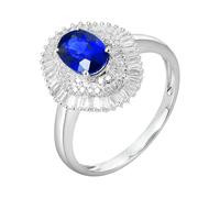 Lirzxin 9K White Gold Engagement Ring for Women, Promise Rings for Women Luxury Rhombus Design 1.35ct Oval Blue Lab Created Sapphire and 0.4ct Moissanite Rings Size Q 1/2 White Gold