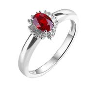 Lirzxin 9K White Gold Promise Ring for Women, Womens Engagement Rings Classic Flower with 0.69ct Oval Red Lab Created Ruby and Moissanite Rings Size U 1/2 White Gold
