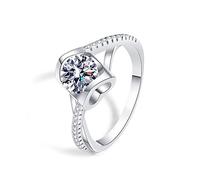 Lirzxin 9K White Gold Promise Rings for Her, Women's Rings Wedding Twisted Hollow Heart Design with 1ct Round Moissanite Wedding Bands White Gold Size I 1/2
