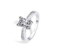 Lirzxin 9K White Gold Ring Women Rings Promise, Dainty Rings for Women Classic 4 Prong Rectangular Moissanite Wedding Bands White Gold Size L 1/2