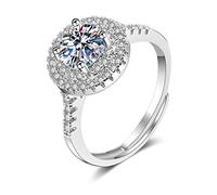 Lirzxin 9K White Gold Rings Band for Women, Dainty Rings for Women Adjustable Shiny 4 Prong Round Moissanite Wedding Bands White Gold Size V 1/2