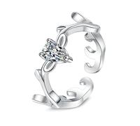 Lirzxin 9K White Gold Rings Band for Women, Women Rings Wedding Adjustable Open Deer Design Solitaire Waterdrop Lab Diamond Wedding Bands White Gold Size R 1/2