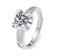 Lirzxin 9K White Gold Rings for Women, Dainty Rings for Women Adjustable Geometric Design 1ct Round Lab Diamond and Moissanite Wedding Bands White Gold Size R 1/2