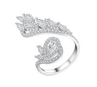 Lirzxin 9K White Gold Rings Women Engagement Ring for Her, Eternity Ring for Women Adjustable Open Luxury Feather Waterdrop Round Moissanite Wedding Bands White Gold Size K 1/2