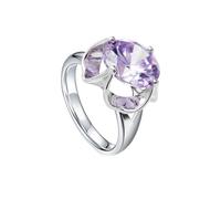 Lirzxin 9K White Gold Rings Women Engagement Ring for Her, Eternity Ring for Women Crown 4 Claw Solitaire Round Amethyst Wedding Bands White Gold Size S 1/2