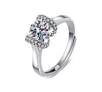 Lirzxin 9K White Gold Rings Women Engagement Ring for Her, Women's Ring Promise Adjustable Knot Design 1ct Round Lab Diamond and Moissanite Wedding Bands White Gold Size S 1/2