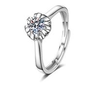 Lirzxin 9K White Gold Wedding Ring for Women, Eternity Ring for Women Adjustable Flower Design Solitaire Round Lab Diamond Wedding Bands White Gold Size L 1/2
