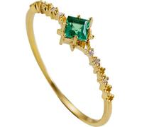 Lirzxin 9K Yellow Gold Eternity Ring for Women, Engagement Rings for Women Thin 6 Prong Square Lab Created Emerald with Round Moissanite Wedding Bands Gold Size M 1/2