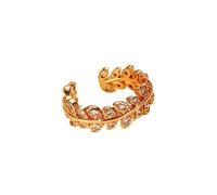 Lirzxin 9K Yellow Gold Ring Band for Women, Eternity Ring for Women Adjustable Open Leaf Design with Round Moissanite Wedding Bands Gold Size V 1/2