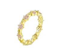 Lirzxin 9K Yellow Gold Ring for Women, Eternity Ring for Women Elegant Flower Design Row with Amethyst Citrine Wedding Bands Gold Size V 1/2