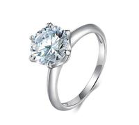 Lirzxin Anniversary Engagement Ring for Women, 18K White Gold Promise Rings for Her Elegant Solitaire 6 Prong Round Topaz 3ct White Gold Rings Size P 1/2