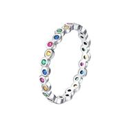 Lirzxin Anniversary Promise Ring for Her, 9K White Gold Wedding Rings for Women Row Design Eternity Rainbow Round Gemstone White Gold Rings Size Q 1/2