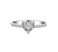 Lirzxin Anniversary Promise Ring for Women, 9K White Gold Engagement Rings for Women Half Eternity 3 Prong Heart Moissanite 0.75ct White Gold Rings Size I 1/2