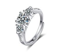 Lirzxin Anniversary Rings for Women White Gold 18K, Women's Ring Engagement Adjustable Shiny Round Lab Diamond Wedding Bands White Gold Size I 1/2