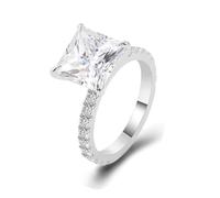 Lirzxin Anniversary Rings Promise Ring for Women, 9K White Gold Engagement Rings for Women Classic Half Eternity with 4 Claw Princess Square Moissanite 2ct White Gold Ring Size P 1/2