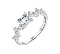 Lirzxin Anniversary Rings Womens Engagement Ring, 18K White Gold Promise Rings for Her Elegant Row Design Square Moissanite 0.4ct White Gold Ring Size P 1/2