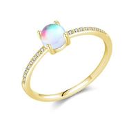 Lirzxin Anniversary Rings Women's Wedding Ring, 9K Gold Engagement Ring for Women Delicate Half Eternity 0.5ct Round Moonstone and Moissanite Yellow Gold Rings Size P 1/2