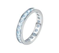 Lirzxin Anniversary Wedding Ring for Women, 14K White Gold Promise Rings for Her Elegant Eternity Row Design with Square Aquamarine White Gold Rings Size Q 1/2