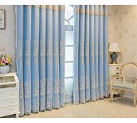 Lirzxin Bedroom Blackout Curtain 2 Panel Sets 106" Drop, Blackout Room Darkening Curtains Hook Double Layer Embroidered Flowers Vines Curtains for Living Room Light Blue, 79 x 106 Inches
