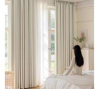 Lirzxin Bedroom Blackout Curtains 2 Panel Sets 72" Drop, Thermal Blackout Curtains Hook Thicken Solid Color Leaves Texture Room Darkening Curtain for Living Room Light Beige, 34 x 72 Inches