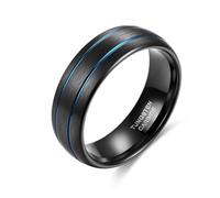 Lirzxin Black Blue Wedding Ring for Men, Tungsten Carbide Engagement Promise Rings for Men 8MM Wide Bicolor Brushed Double Groove Ring Black Blue Size U 1/2