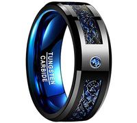 Lirzxin Black Engagement Ring for Men, Tungsten Carbide Wedding Anniversary Rings for Men 8MM Wide Inlay Carbon Fiber and Cubic Zirconia Blue Ring Black Size Z