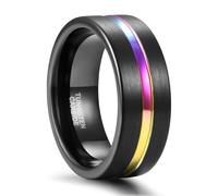 Lirzxin Black Promise Ring for Men, Tungsten Carbide Anniversary Wedding Rings for Men 9MM Wide Brushed with Rainbow Groove Ring Black Multicolor Size Z