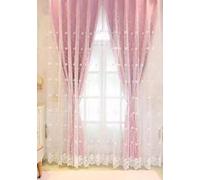 Lirzxin Blackout Curtain 2 Panel Sets 106" Drop, Window Blackout Curtains Eyelets Double Layer Embroidered Small Flowers Room Darkening Window Curtains for Living Room Pink, 79 x 106 Inches