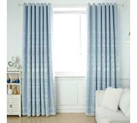 Lirzxin Blackout Curtain 2 Panels Set 63" Drop, Blackout Curtains Eyelets Double Layer Solid Color Embroidered Flowers Leaves Bedroom Living Room Window Treatments Blue, 40 x 63 Inches