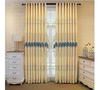 Lirzxin Blackout Drapes 2 Panel 90" Drop, Polyester Eyelet Blackout Curtains Luxury Embroidered Pattern Window Curtains for Living Room Bedroom & Noise Reducing Beige Yellow, 54 x 90 Inches