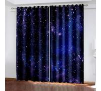 Lirzxin Blackout Eyelet Curtains 72 Inch Drop, Thermal Curtain Ring Top Galaxy Starry Sky Scenery Window Treatments for Living Room Bedroom Dark Blue Purple 34 x 72 Inch, 2 Panels