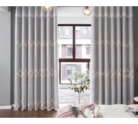 Lirzxin Curtain Bedroom Blackout 2 Panels 106" Drop, Window Blackout Curtains Hook Double Layer Embroidered Small Flowers Room Darkening Window Treatment Light Grey, 79 x 106 Inches