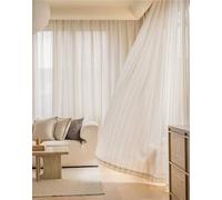 Lirzxin Curtain Voile Bedroom 2 Panels 63" Drop, Linen Yarn Sheer Curtains Eyelets Solid Color Vertical Stripes Woven Texture Window Treatment for Living Room Beige, 52 x 63 Inches