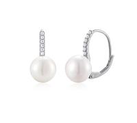 Lirzxin Drop Earrings for Women Ladies, Platinum Classic Moissanite Hoop with 9mm Pearl Dangle Drop Earrings for Women Wife Mother Daughter, White Gold