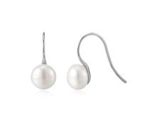 Lirzxin Drop Earrings for Women Ladies, Platinum Classic Simple with 8mm Round Pearl Dangle Drop Earrings for Women Wife Mother Daughter, White Gold
