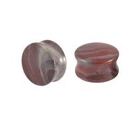 Lirzxin Ear Gauge Expander, 2PCS Stone Tunnels for Ears 3/4 inch Double Flared Solid Round with Stripes Ear Gauges Plugs 19mm Red Brown