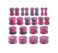 Lirzxin Ear Gauge Tunnels, 22PCS Stone Gauges for Ears 8g-3/4 inch 12 Pair Double Flared Solid Round Marble Textured Ear Gauge for Women 3mm-20mm Pink Green