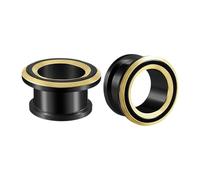 Lirzxin Ear Gauges Plugs, 2PCS Stainless Steel Tunnels 3/4 inch Bicolor Hollow Round Screw Fit Ear Gauge 19mm Black Gold
